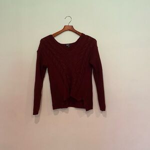 Women’s Maroon Long Sleeve Knit Sweater, Love By Chelsey, Large